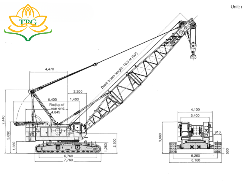 Thông số kỹ thuật xe cẩu bánh xích 100 tấn kobelco 7100
