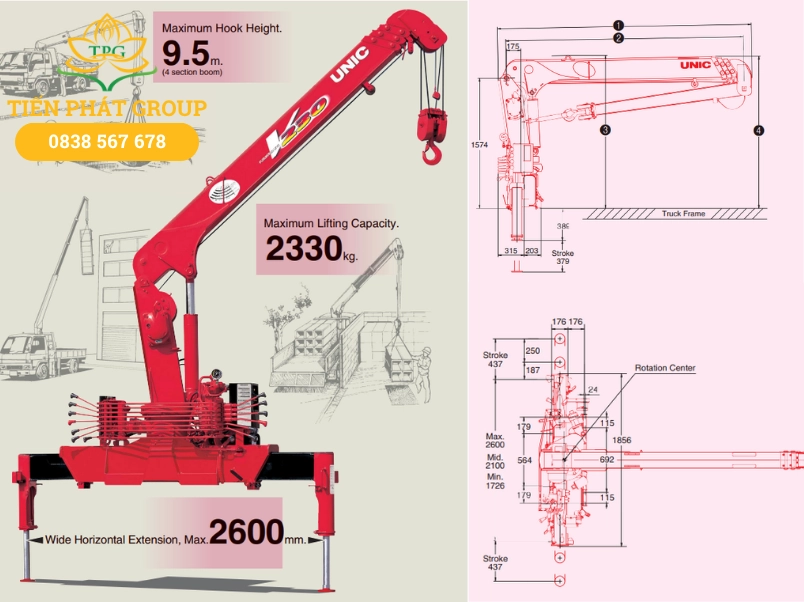 Xe cẩu 2.5 tấn Huyndai N250 cần Unic URV230 | Thông số & Bảng giá 1 Thong so can cau thuy luc Unic URV230