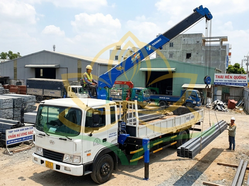 Xe Hyundai HD120 gan cau Tadano 5 tan