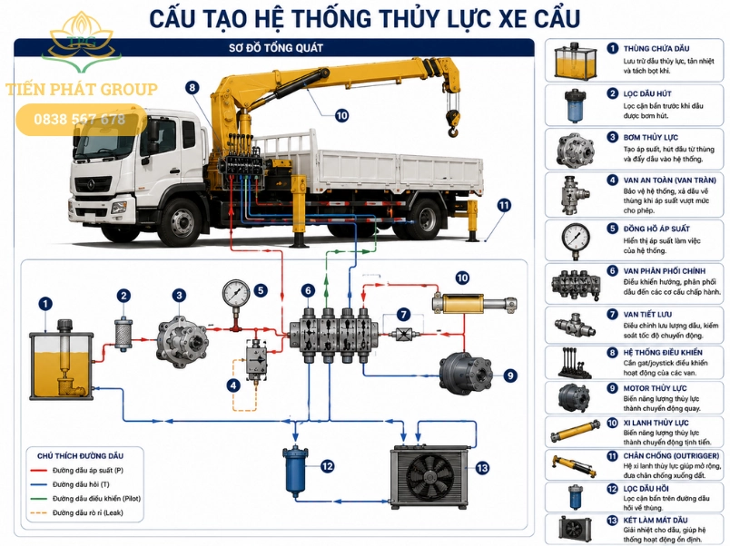 Hệ thống thủy lực xe cẩu: Cấu tạo, nguyên lý và các lỗi thường gặp 2 Cau tao chinh cua he thong thuy luc xe cau