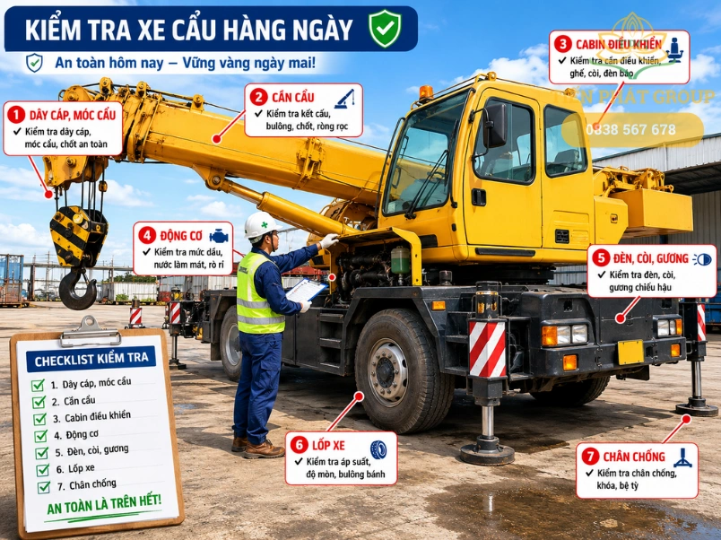 Bảo dưỡng xe cẩu đúng kỹ thuật: Quy trình & Checklist theo giờ 1 Checklist kiem tra hang ngay xe cau